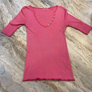 Michael Stars Pink Shimmery v neck Henley slim fit